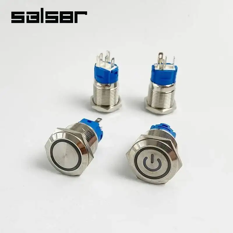 12/16/19/22 مللي متر لتقوم بها بنفسك مفتاح بـزر دفع معدني شقة مستديرة رئيس مصباح ليد الطاقة مقاوم للماء IP65 الذاتي قفل إعادة تعيين 6 فولت 12 فولت 24 فولت 220 فولت #5