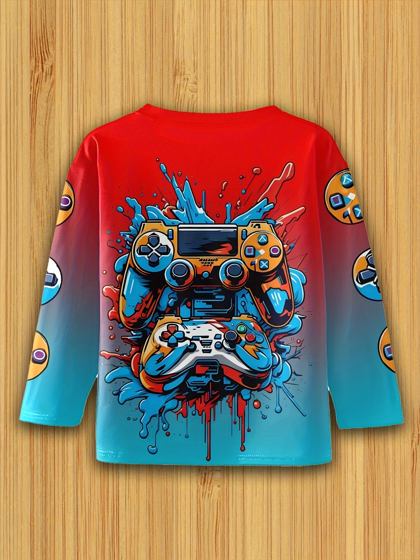 Kinderkleidung Jungen T-Shirt Langarm Cool Gamepad Muster Druck Kinder Frühling Herbst Kleidung Neuheit Jungenkleidung O-Ausschnitt Tops – Detail 10