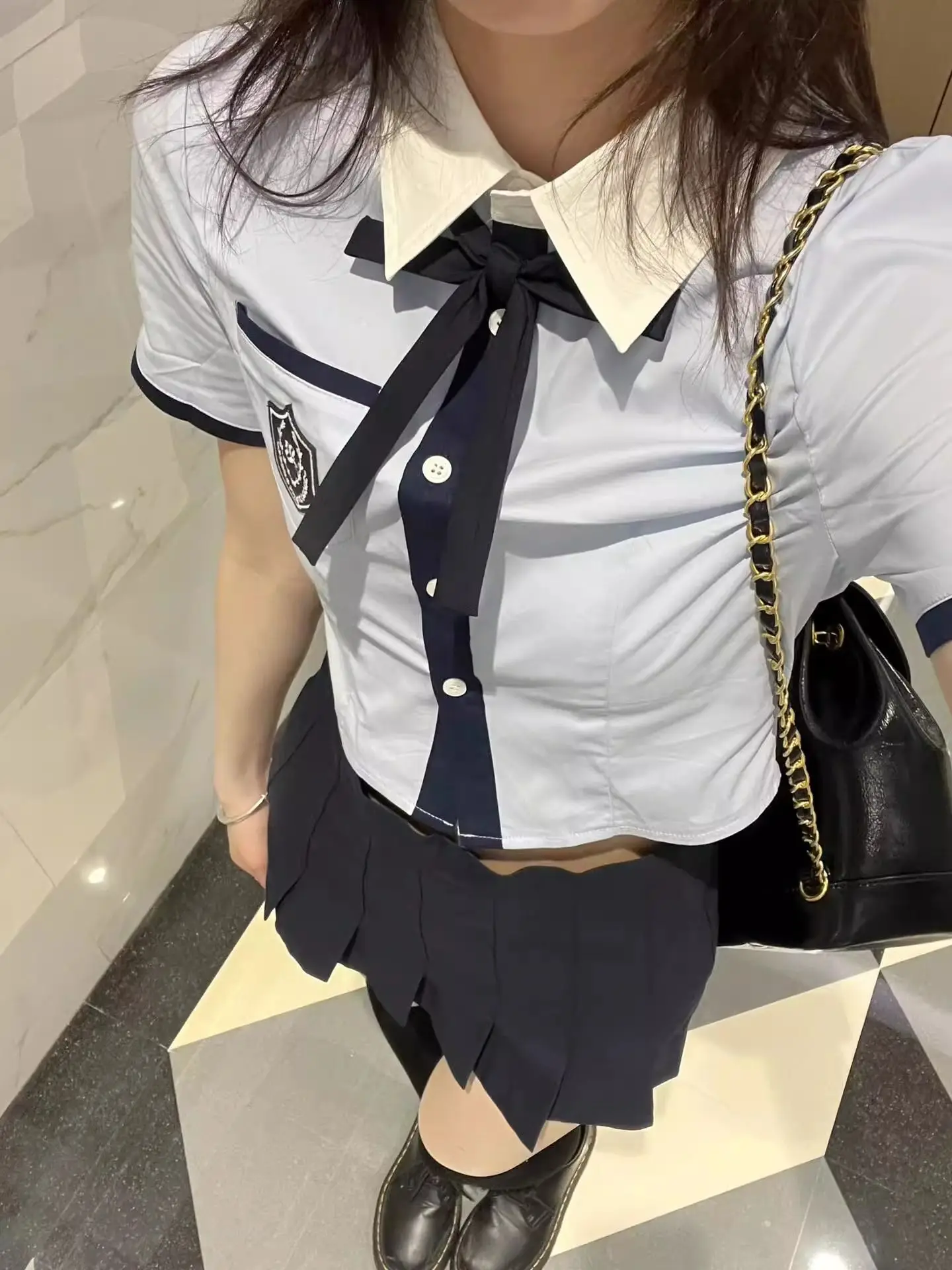 Thai Sle orm School orm Set Summer ort Sve Sweet And Spicy Waist Cinched Blue irt Pleated Skirt Wrap around ...