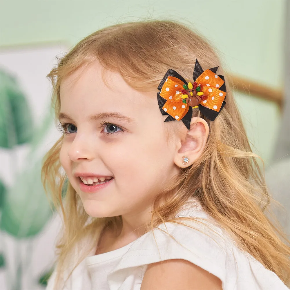 2 قطعة الشريط عيد الشكر الديكور القوس دبوس الشعر للأطفال فتاة شبح اليقطين الخفافيش مقاطع الشعر حفلة إكسسوارات الشعر هدايا