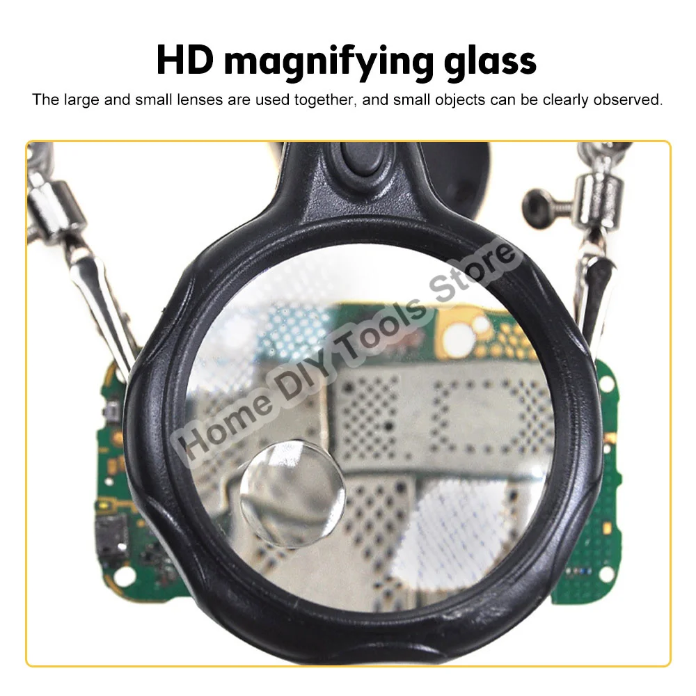 Welding Magnifying Glass with LED Light 2.5X-5X Lens Auxiliary Clip Loupe Desktop Magnifier Third Hand DIY Soldering Repair Tool