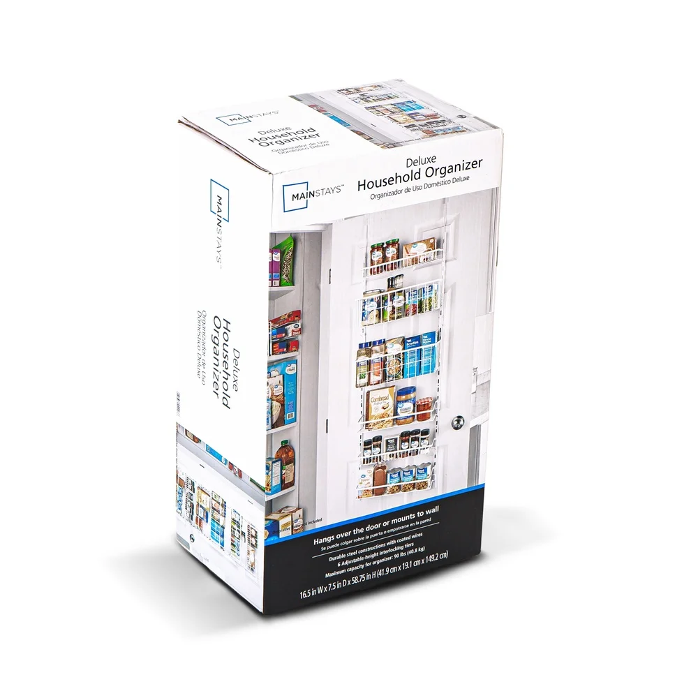 Over the Door Rack Organizer with 6 Adjustable Shelves Durable Steel Storage Solution Kitchen Bedroom Pantry Quick Setup