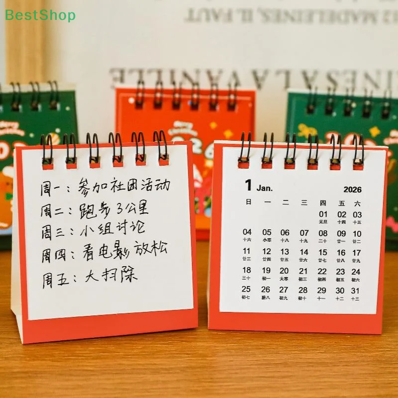 💕2026 Christmas Theme Mini Desk Calendar Creative Portable Coil Calendar Planner For Desk Or Office Use
