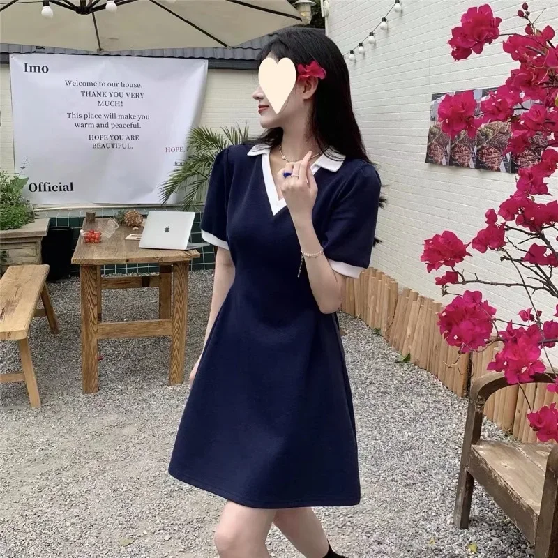 

Summer A-Line Dress For Women Fashion Sexy Short Sleeves V-Neck Mini Vestidos Robes Female Korean Vintage Academic Платье 원피스
