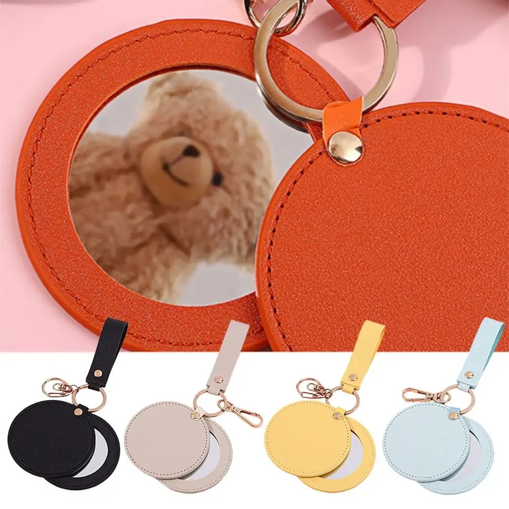 Beleza couro do plutônio pequeno espelho de maquiagem ultra-fino girar bonito pequeno espelho redondo leve portátil viagem espelho