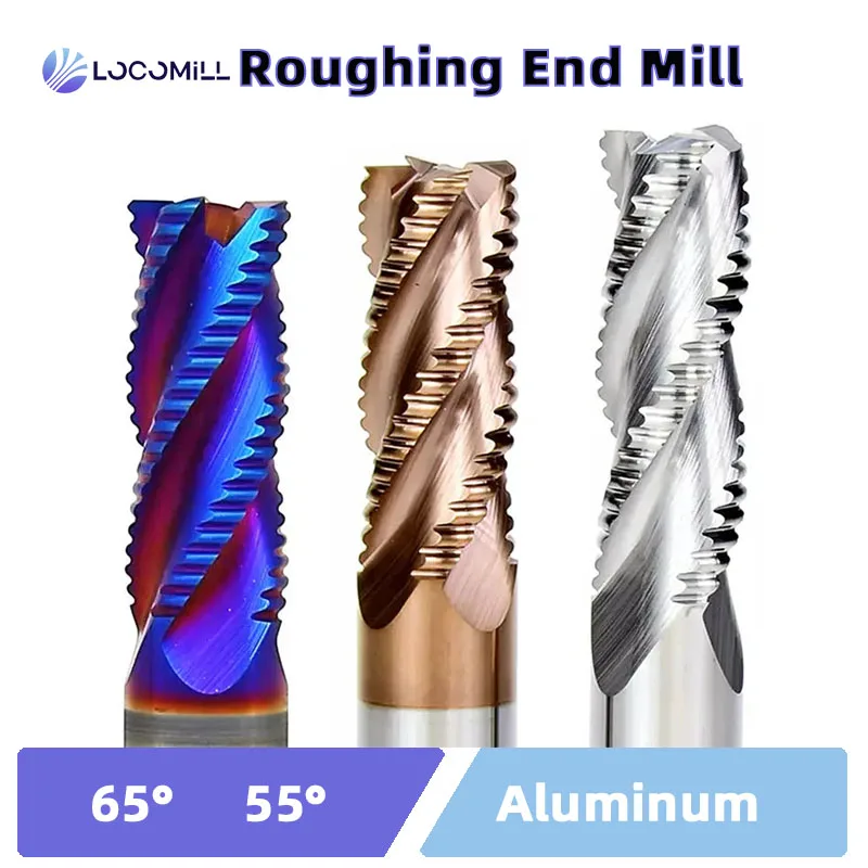 LOCO Roughing End Mill Solid Carbide 3 Flutes 4 Teeth For Steel Iron Aluminum MDF Fiberglass Acrylic Wood Copper Plastic