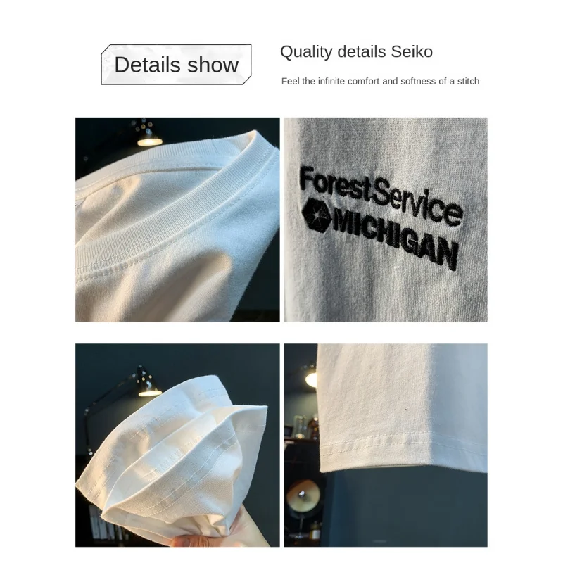 Short sleeved T-shirt men's minimalist printed summer thin style trendy casual loose elastic breathable versatile top