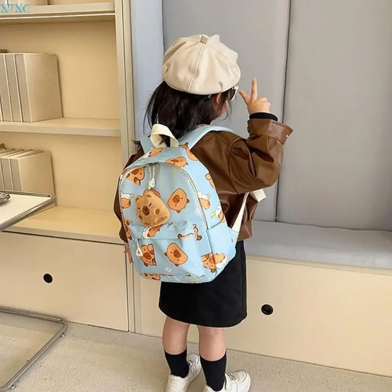 X7XC Cartoon Capybara Backpack Designed For Students Comfortable Schook Bag Casual Daypack With Adjustable Shoulder Strap