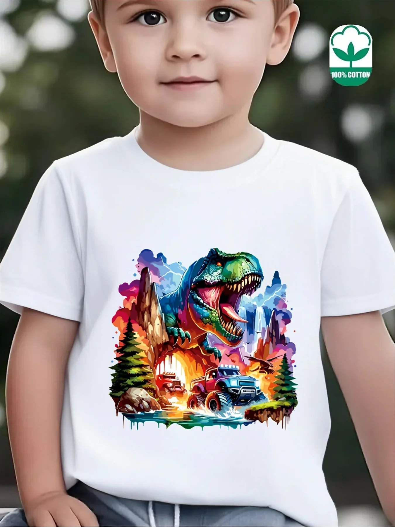 Dinosaur Monster Truck Adventure Family Matching T Shirt Boys Girls Short Sleeve Summer Crew Neck Parent Child Cool Casual Tops