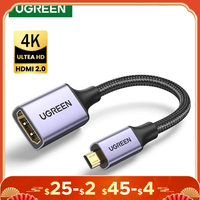 UGREEN Micro HDMI-Compatible to HDMI-Compatible Adapter 4K/60Hz 3D for GoPro Hero 7 Raspberry Pi 4 Sony Nikon Braided Cable 4K