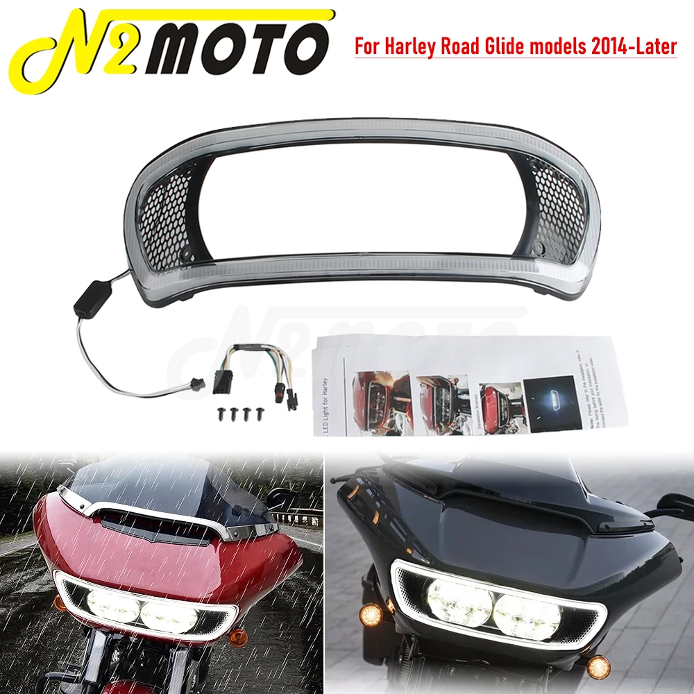 Motorcycle Fairing Trim Bezel With DRL LED Light For Harley Road Glide 14-up Touring FLTRU FLTRXS FLTRXSE Outer Cowl Trim Cover