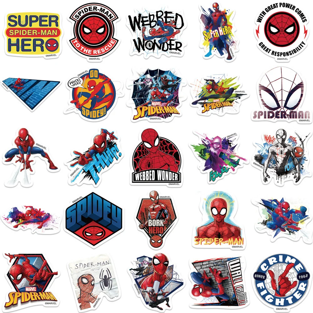 50 Stück Cartoon coole Disney Spiderman Aufkleber für Laptop Gitarre Koffer Motorrad Graffiti wasserdichte Aufkleber Aufkleber Kinderspiel zeug