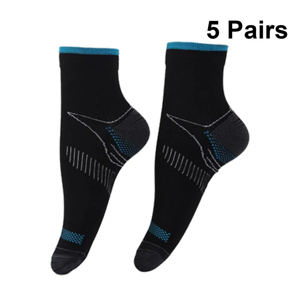 

5Pairs Compression Ankle Socks Sports Durable Elastic Breathable Support Black Blue for Running Training Gym Injury