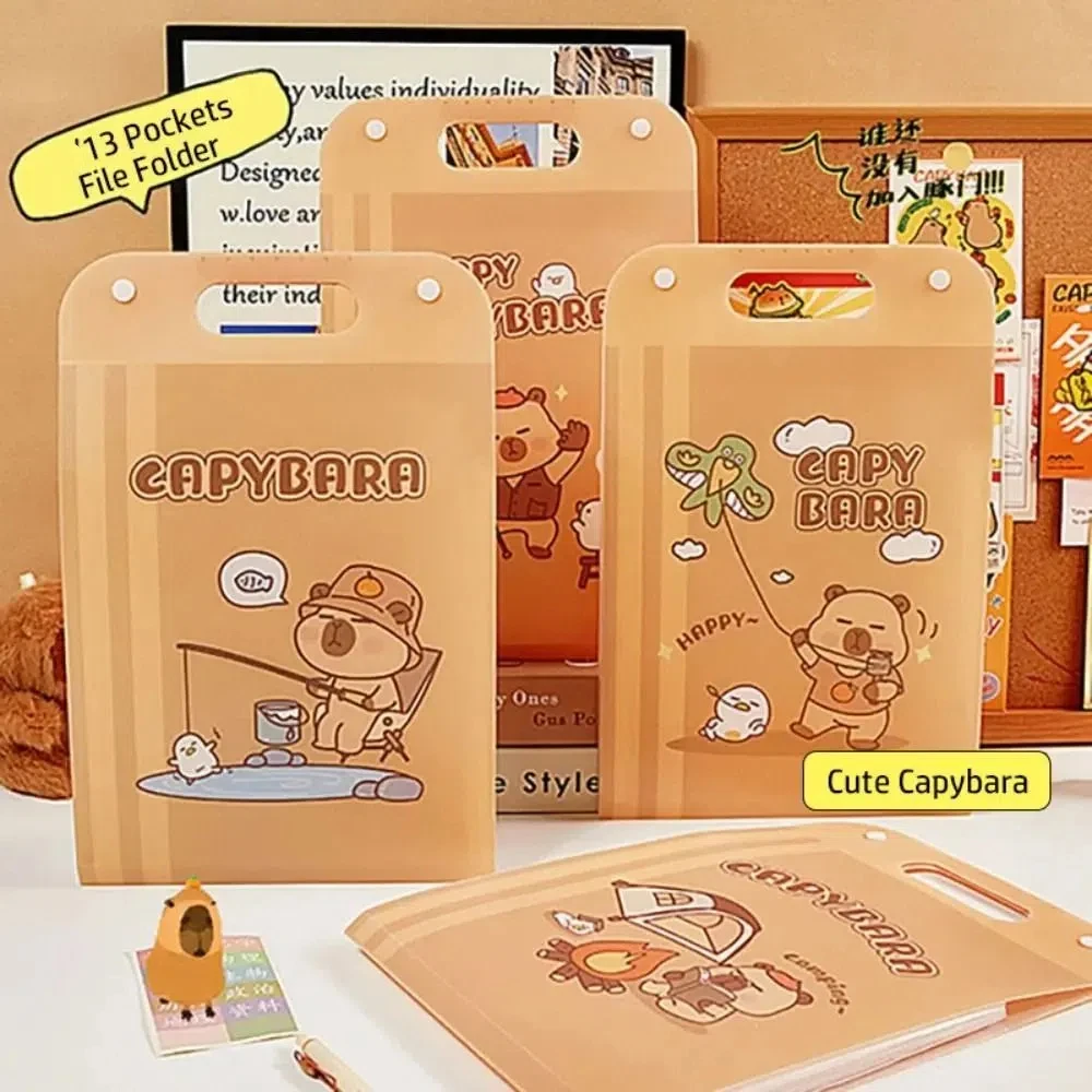 

Вертикальный держатель для хранения файлов капибары, большая емкость, 13 карманов, органайзер для домашних заданий капибары, портативный мультяшный органайзер