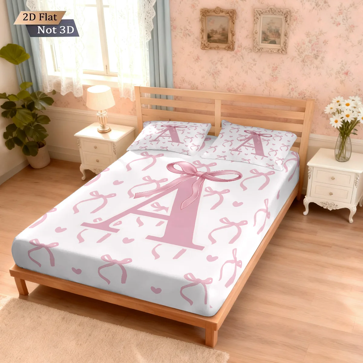 3 قطعة عيد الحب رومانسية الوردي القوس طباعة شرائح غطاء سرير مجموعة متعددة الحجم لينة غطاء السرير غرفة نوم الفراش آلة قابل للغسل