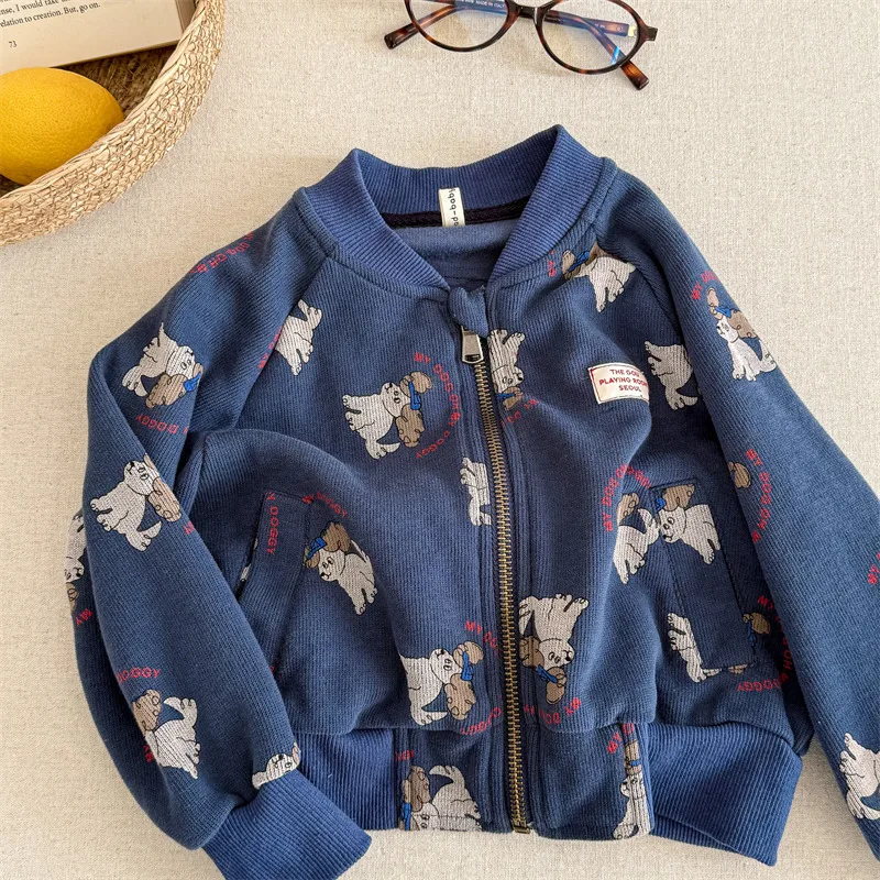 2025 Spring New Children Kids Clothes Girls Cartoon Printed Hoodless Sweatshirt 1-6 Years Boys Casual Long Sleeve Cardigans Tops 6