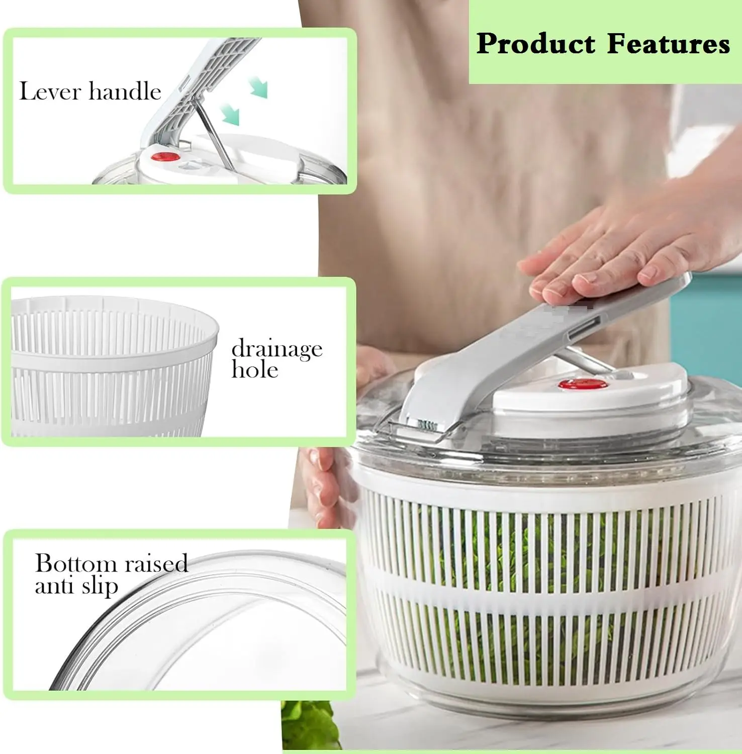 سلطة سبينر دليل سلطة سبينر الخس مجفف الفاكهة الخضار غسالة مجفف مع زر التوقف الخضار تجفيف مصفاة #3