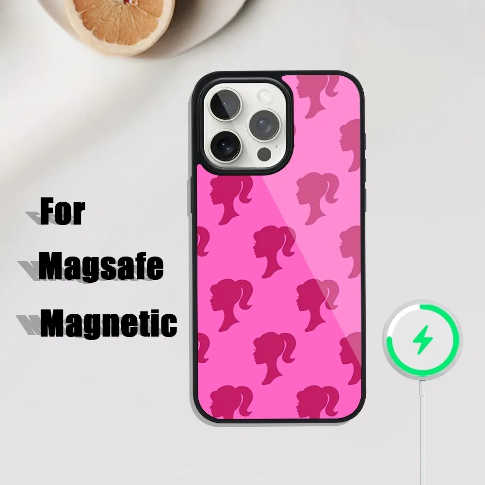 MINISO Pink Barbie Fashion Logo Phone Case For iphone Pro 11 Max 13 12 14 Mini 15 Plus Magsafe Magnetic Wireless Charging Shell