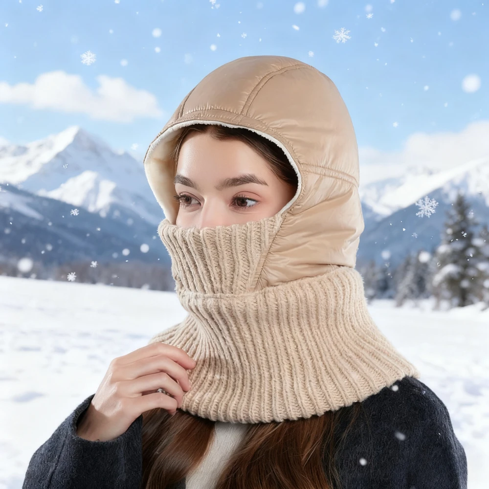 Thermal Face Cover Balaclava Women Windproof Ski Mask with Knit Neck Gaiter for Winter Outdoor Sports Cycling and Cold Weather
