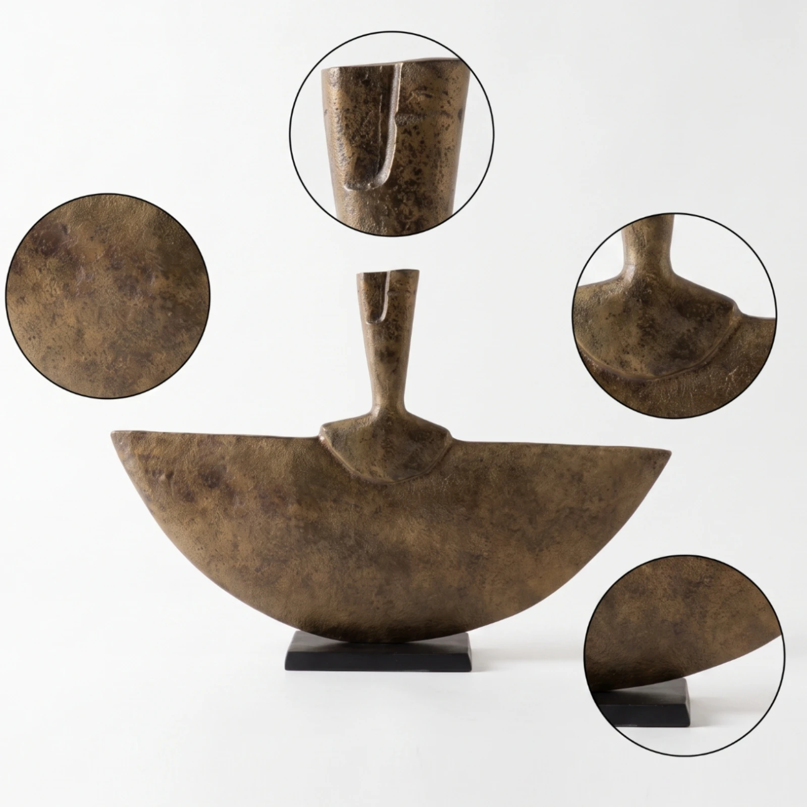 Crescent Fan Sculpture Matte Black Sculpture with Rectangular Base Tabletop Ornament Freestanding Sculptural Accent Modern