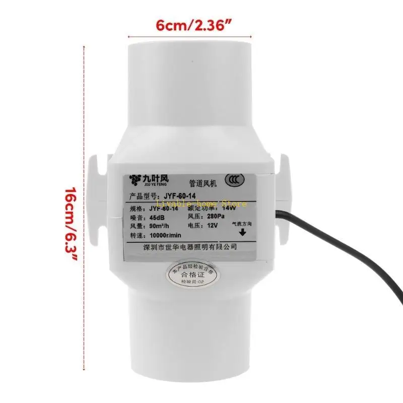 60mm Exhaust Fan Inline Pipe Duct Fan Bathroom Extractor Air Clean Ventilator B46D