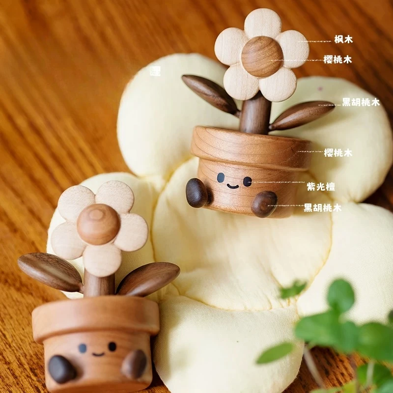 Solid Wood Cute Sculptures for Home Desktop Decoration Creative Healing Ornaments Unique Gifts