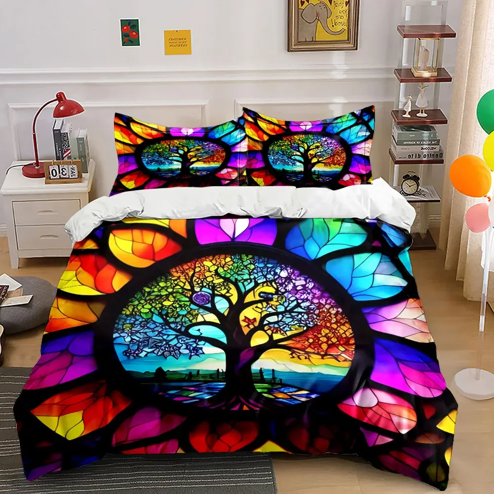 Colorful Tree Art Decor Set Soft Comfortable Duvet Cover Bedding Set Included 1*Duvet Cover & 2*Pillowcases, gift
