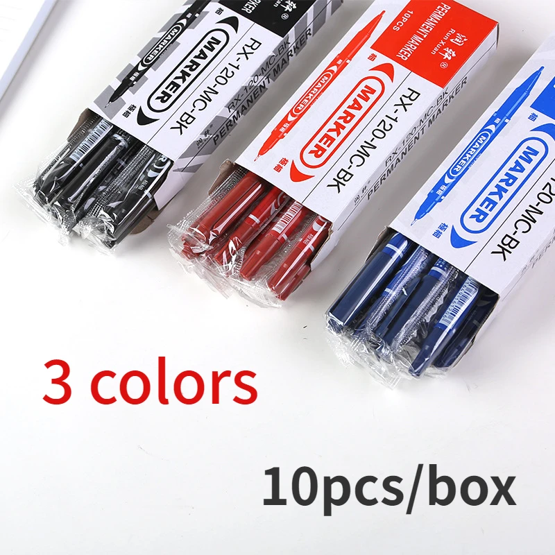 

10pcs/set Twin Tip Permanent Art Markers Pens Fine Point Waterproof Oily Black/Red/Blue Ink Sketchbook Painting Tattoo supplies