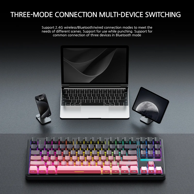 

Attack Shark X87 4000mAh third mock examination Bluetooth Mechanical Keyboard E-sports Game PBT Keycap Strawberry Linear Axis