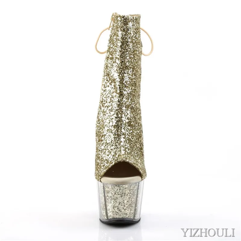 

Туфли на шпильке 15 см, свадебные ботинки для торжеств, сексуальные и стильные ботильоны с открытым носком и пайетками для сцены.