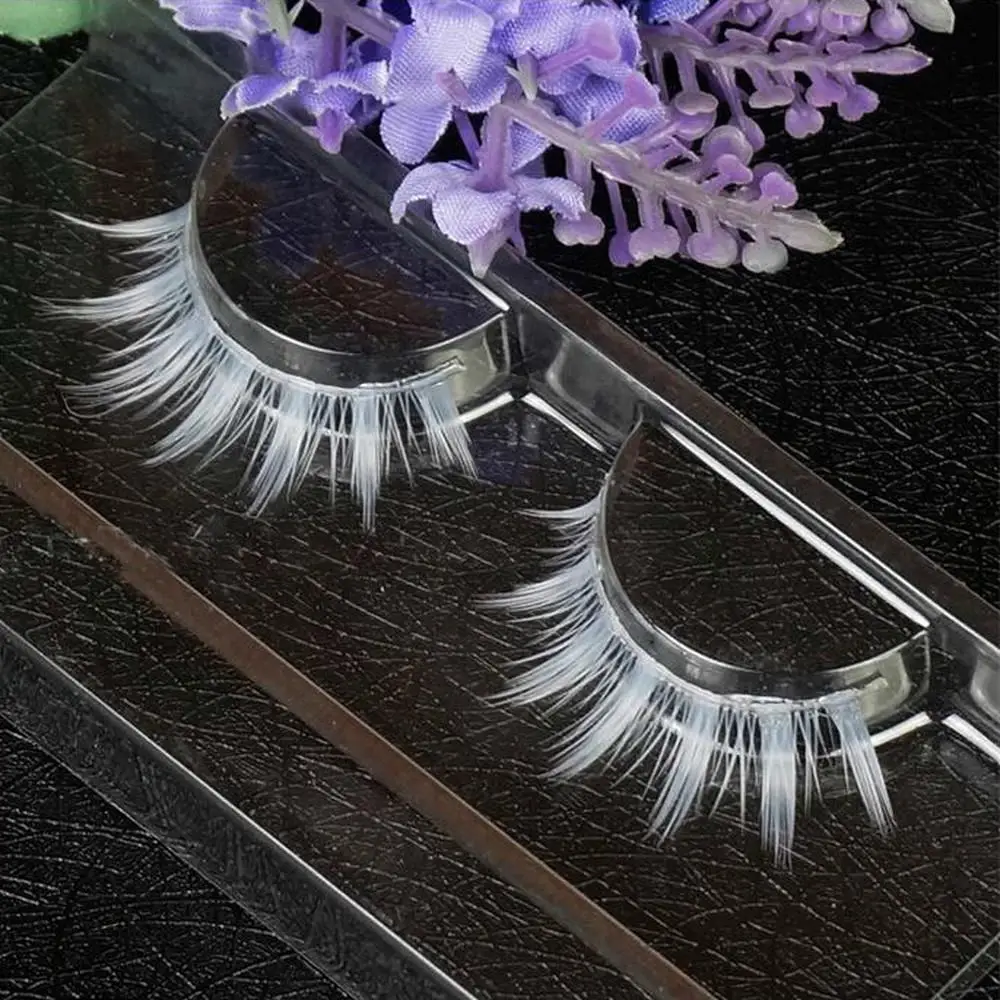 Moda novedosa pestañas blancas Cosplay 2 pares de pestañas postizas largas naturales extensión de tira cruzada herramientas de maquillaje de belleza