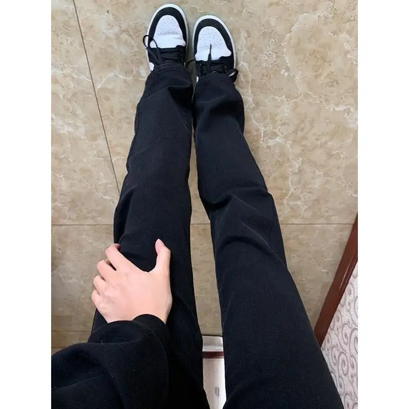 Black High Waist Stretchy Straight Leg Jeans Women's Autumn Winter plus Size Slimming Denim Pants Casual Multi Pocket Long Pants
