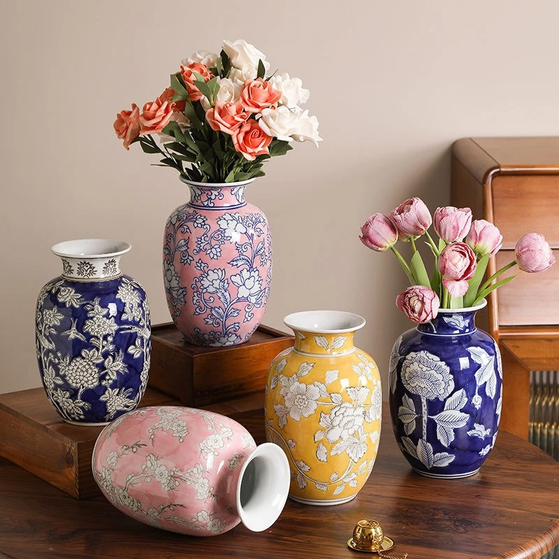 Jarrón de Cerámica Estilo Retro Chino, Azul y Blanco, Florero, Maceta, Decoración para el Hogar