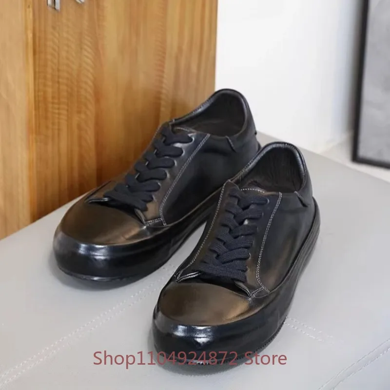 

Concise Fashion Handmade Board Shoes Sports Casual Leather Shoes Men's Genuine Leather Thick-soled Training Shoes Male Flats