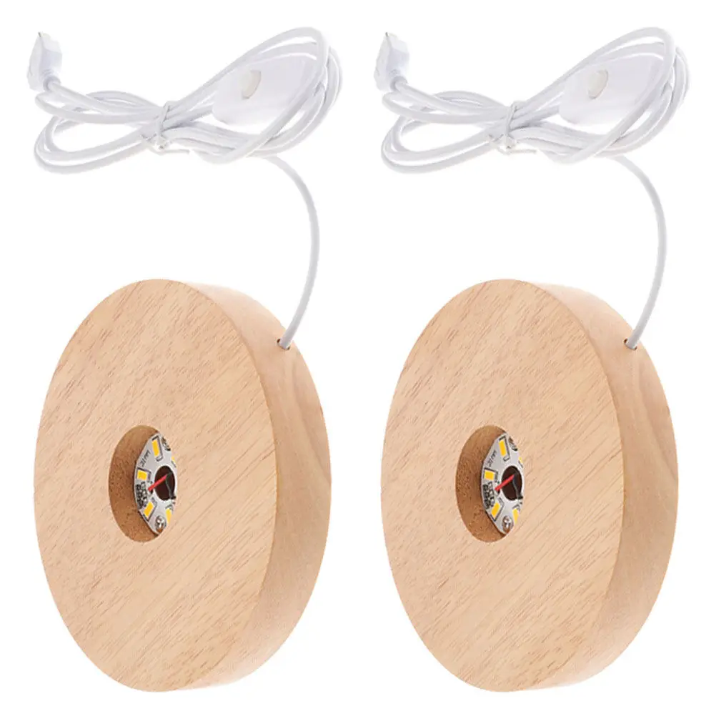 2Pcs Wooden Night Light Base LED Display Stand USB Rechargeable Crystal Ball Display Stand for Ambient Lighting
