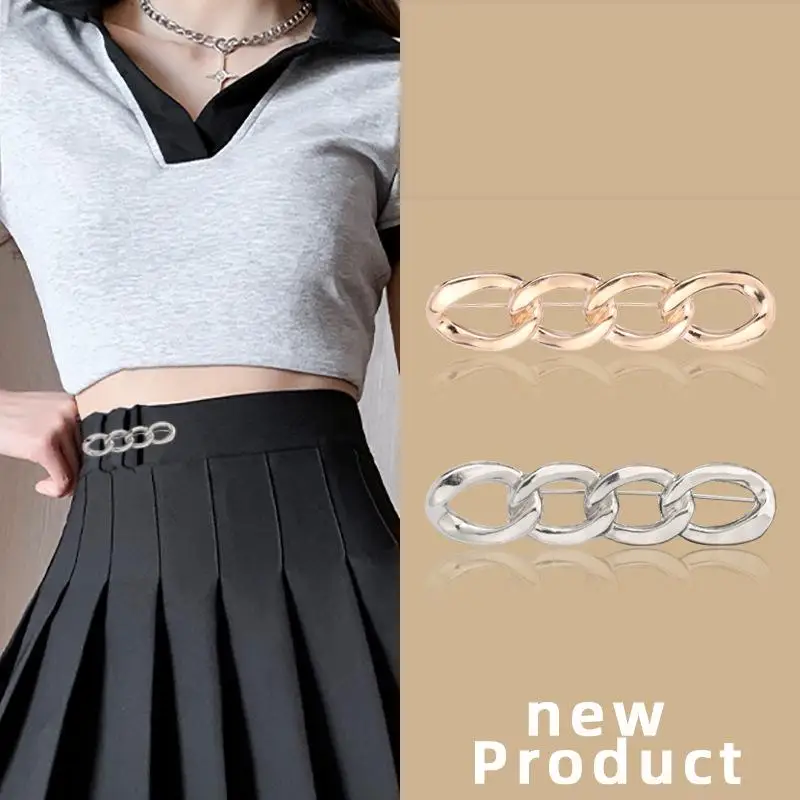 Elegant Chain Brooch Lapel Charm Pin Women Pants Waist Tightening Button Clothes Clip Badge Dress Decoration Pin DIY Buckle