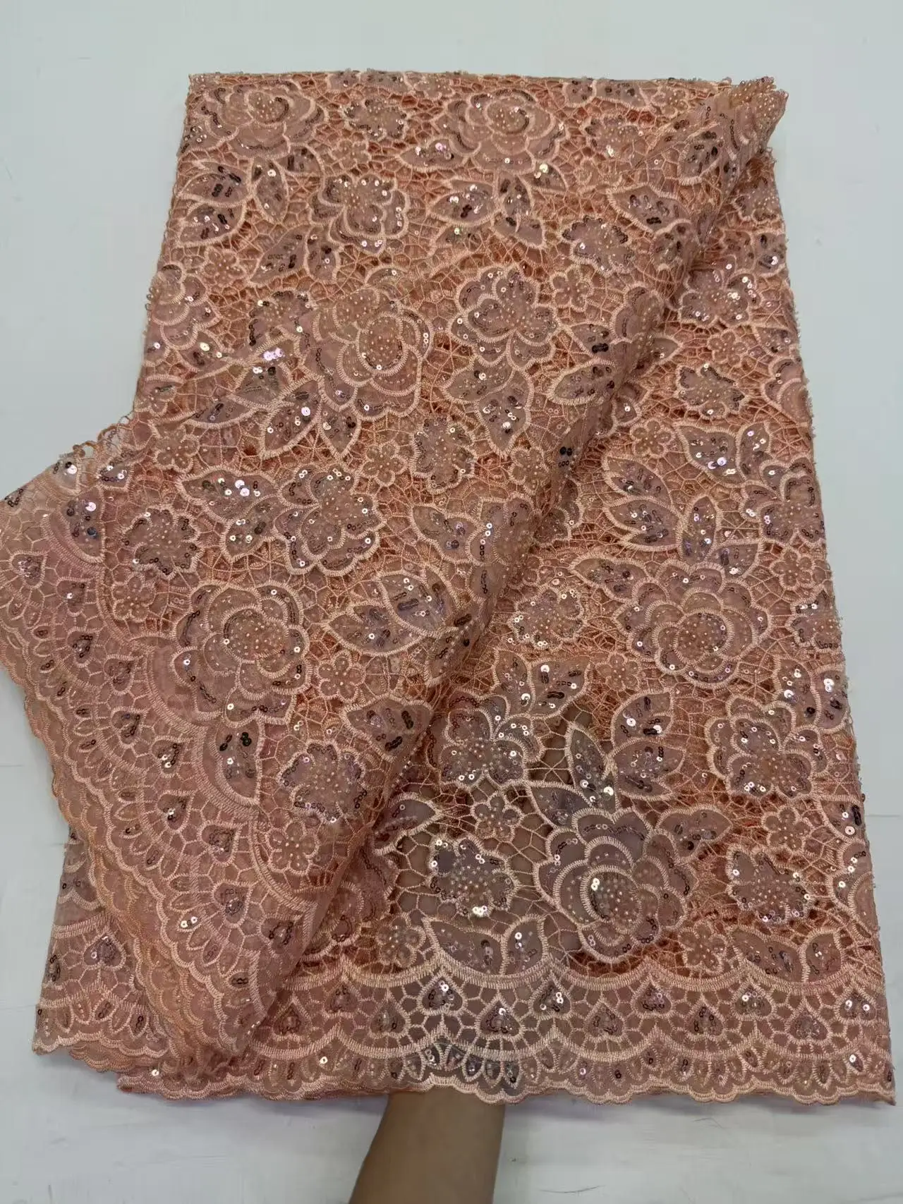 White African Guipure Cord Lace Fabrics 2025 Style Nigerian Water Soluble Beads Lace Fabrics 5 Yards for Wedding Party Dresses