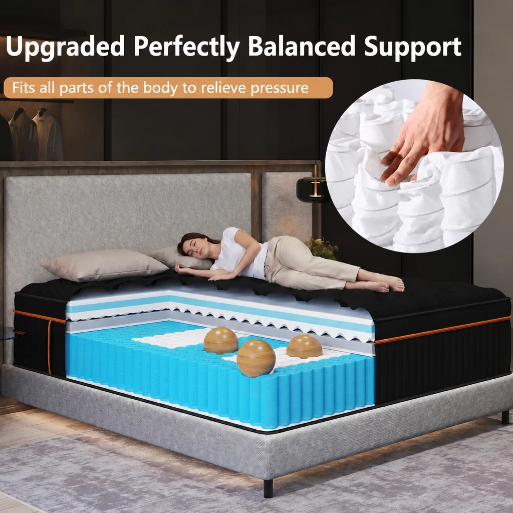 Kingnight G301 30cm Thick Modern Hybrid Mattress Cooling Gel Memory Foam Massage Feature 10-Year Warranty Cotton Cover Medium