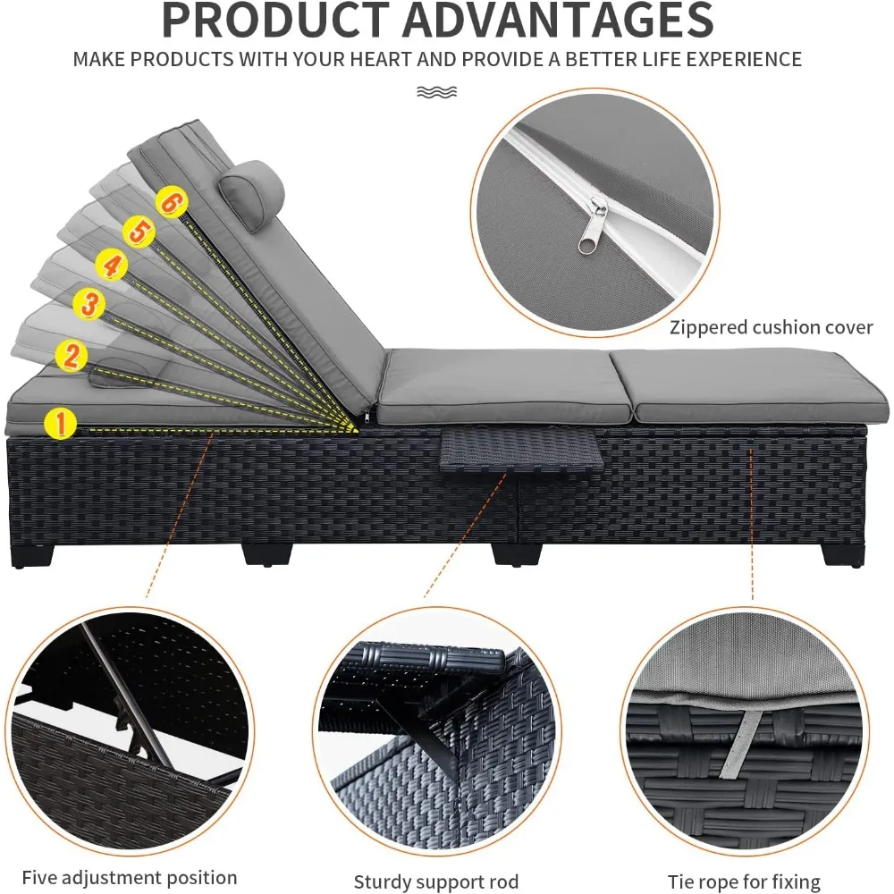 Sedie a sdraio da esterno per mobili da giardino esterno Set di 2 sedie reclinabili in vimini per piscina reclinabili in rattan nero