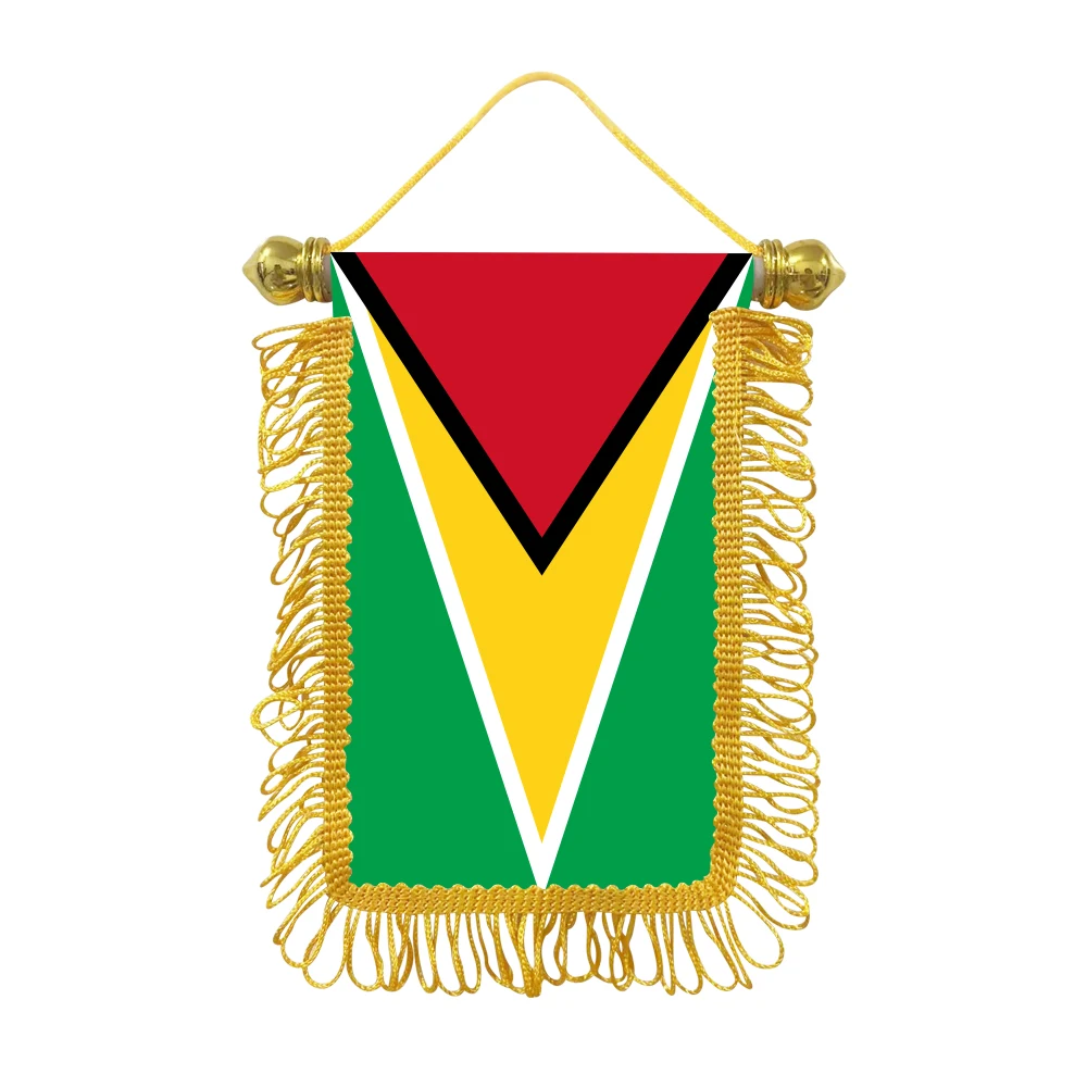 Guyana small hanging flag 10x15cm triangular flag car decoration hanging flag double-sided pattern with suction cup