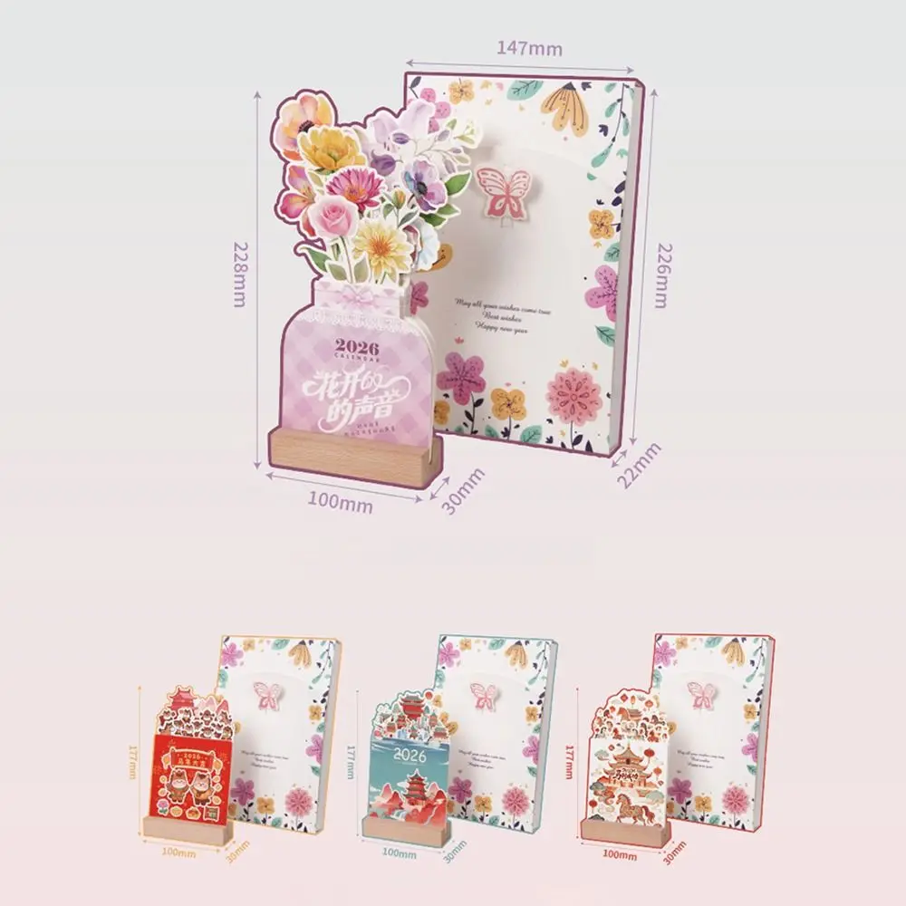 Base de madeira 2026 calendário de mesa base destacável tema floral planejador mensal diy vaso em forma de flores florescendo calendário de mesa