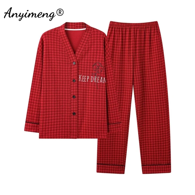 Autumn Winter Kimono Women Pajamas Cotton Long Sleeves Long Pants Home Wear Casual Pijamas Japanese V-neck Woman Sleepwear