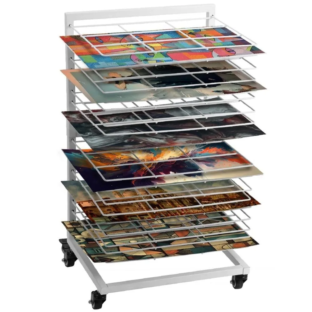 Large Print Rack for Art Display & Drying with Rolling Casters Perfect Storage & Display for Canvas Artwork Prints