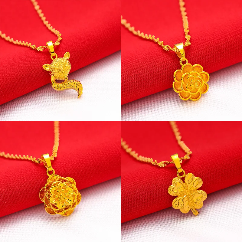 Vietnam Placer Gold Water Drop Women's Necklace Does Not Fade for a Long Time Fashion Pure Pole Pendant Mom Wedding Does Not Fad