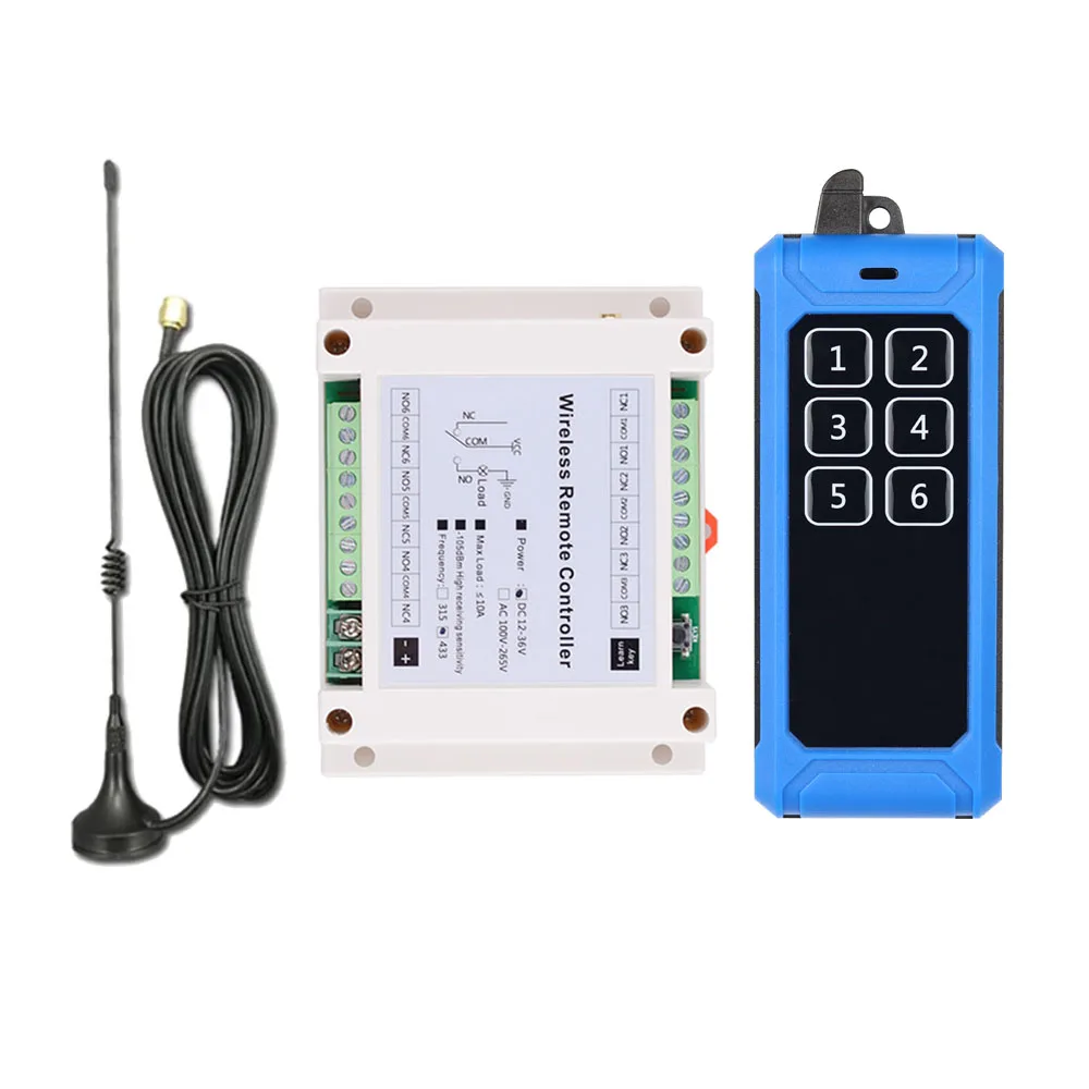 3000m DC 12v 24V 36V 6CH 433m RF Wireless Remote Control Switch Radio Receiver Module 10A Relay Industrial Grade
