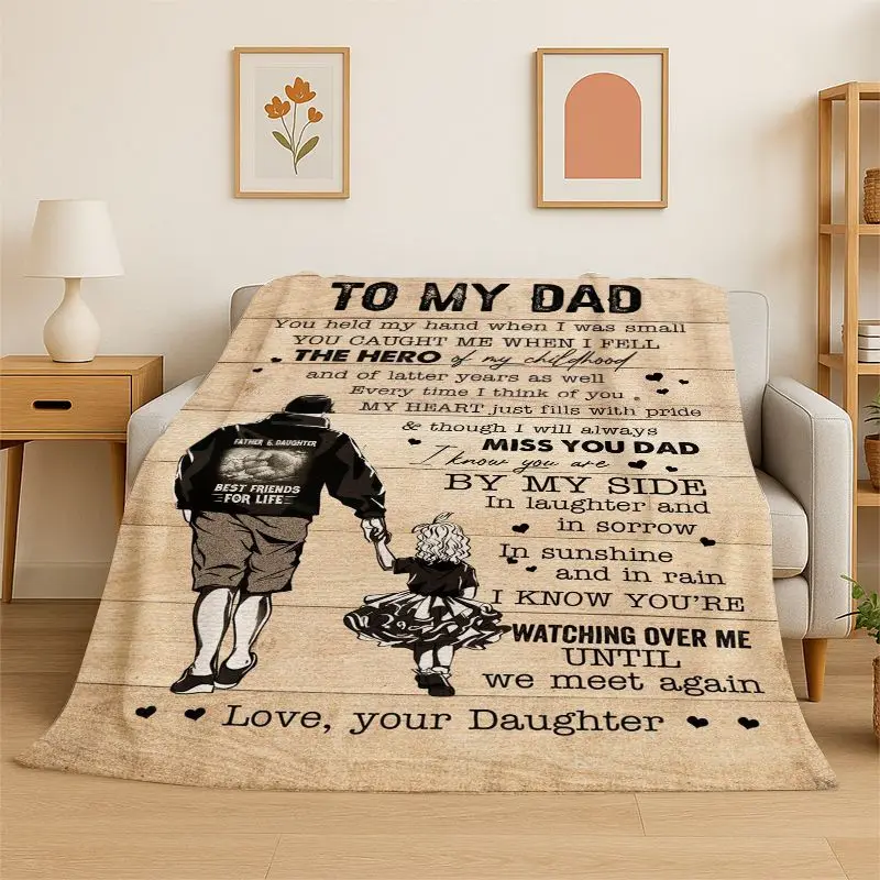 Gift Thanks To My Dad Father Letter Present Flannel Blanket Soft Throw Blanket for Bedroom Living Room Bed Travel Picnic Nap