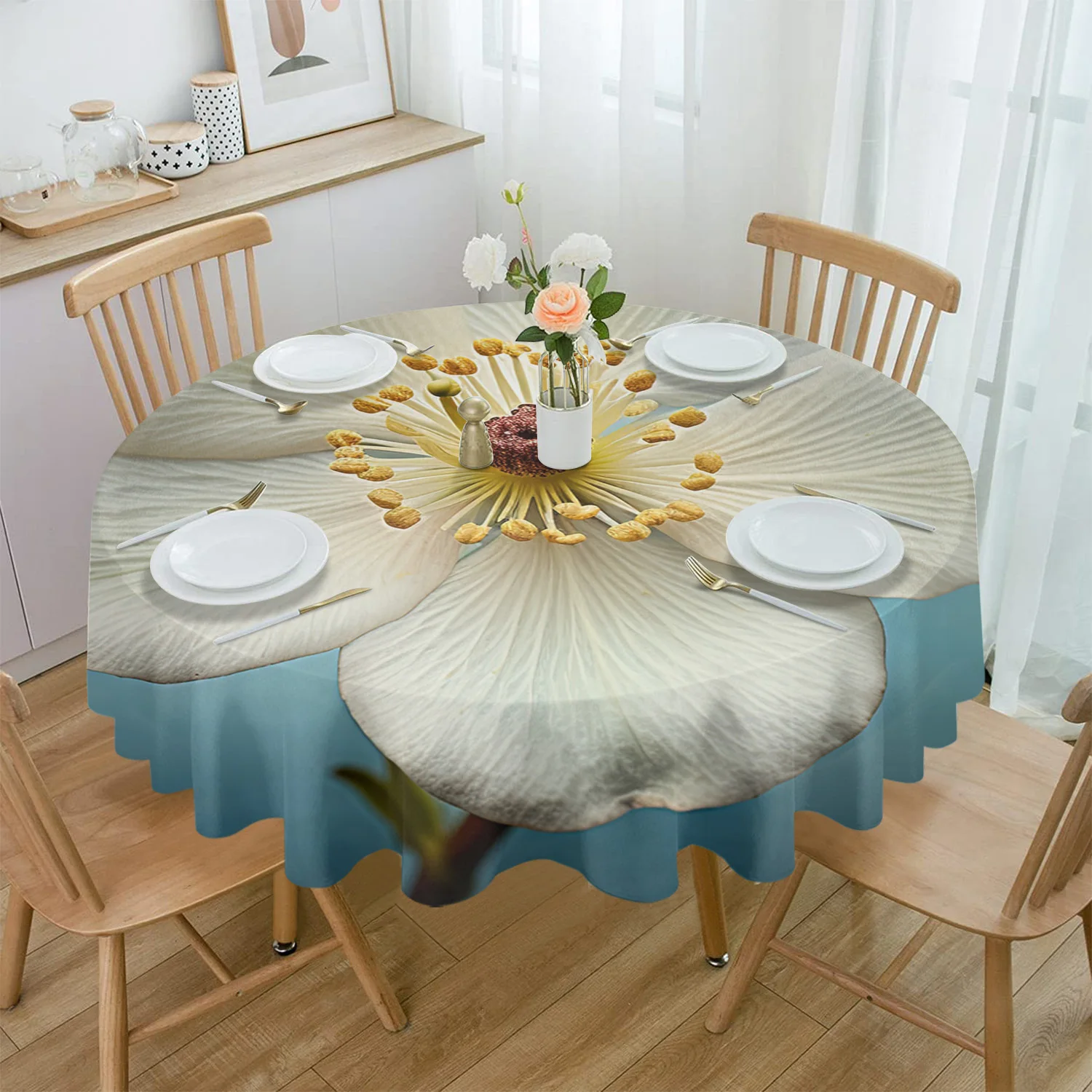 

Realistic Flowers And Leaves Tablecloth Dining Table Rectangular Round Waterproof Table Cover Home Kitchen Decoration