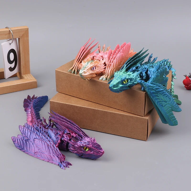 Wyvern dragón con plumas, juguetes impresos en 3D, articulados, mascotas de escritorio