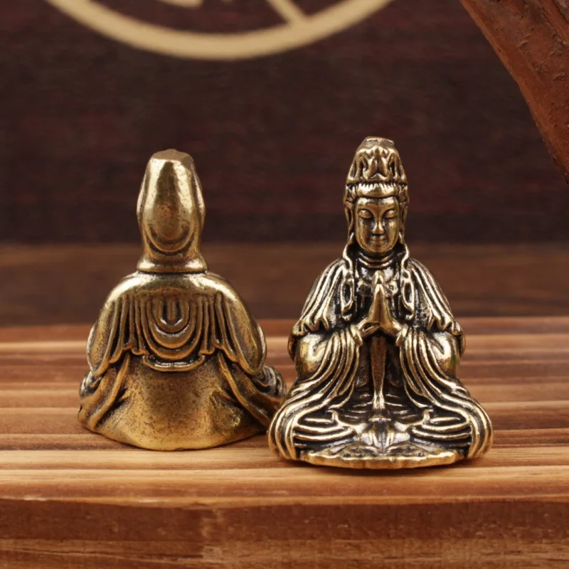 1/2Pcs Bronze Buddha Statue Ornament Nanhai Guanyin Bodhisattva Statue Vintage Home Desktop Crafts Decoration