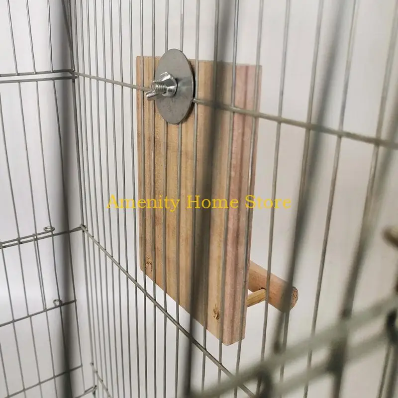F26C Parrot Perch Mirror Wooden Stand Birdcage Stands with Mirror for Macaws Canaries Cockatoos Parakeets Conures Finches